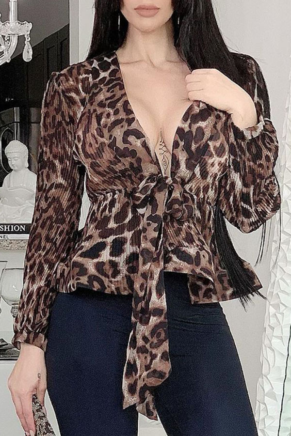 

Lovely Casual V Neck Print Leopard Blouse