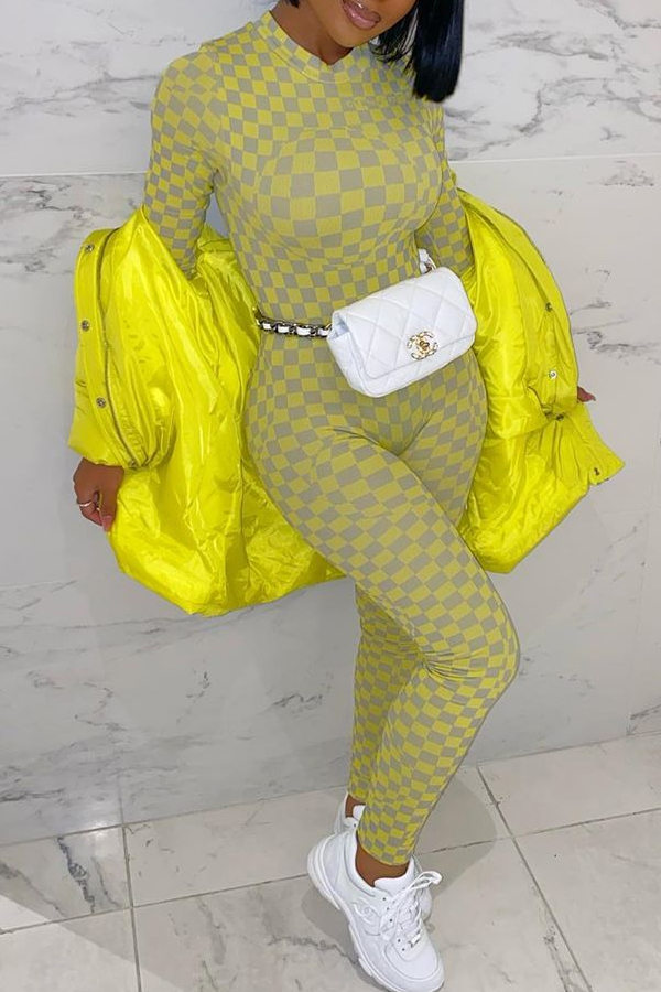 

Lovely Casual Plaid Yellow One-piece Jumpsuit