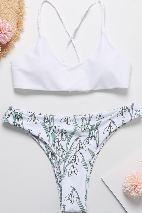 

Lovely Print White Two-piece Swimsuit