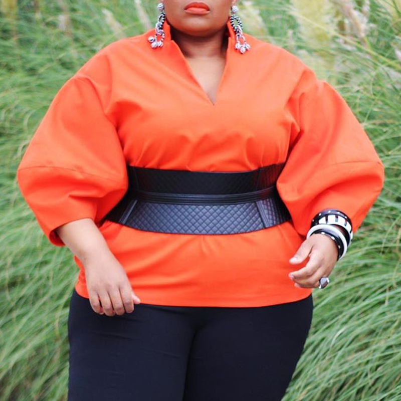 

Lovely Trendy Loose Jacinth Plus Size Blouse