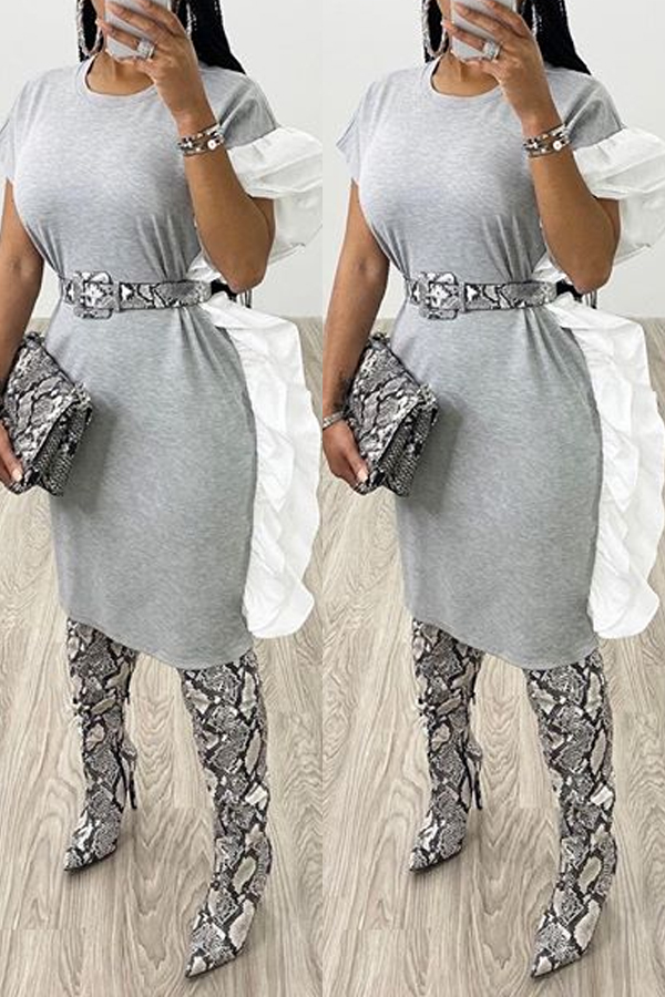 

Lovely Sweet Basic Grey Knee Length Dress