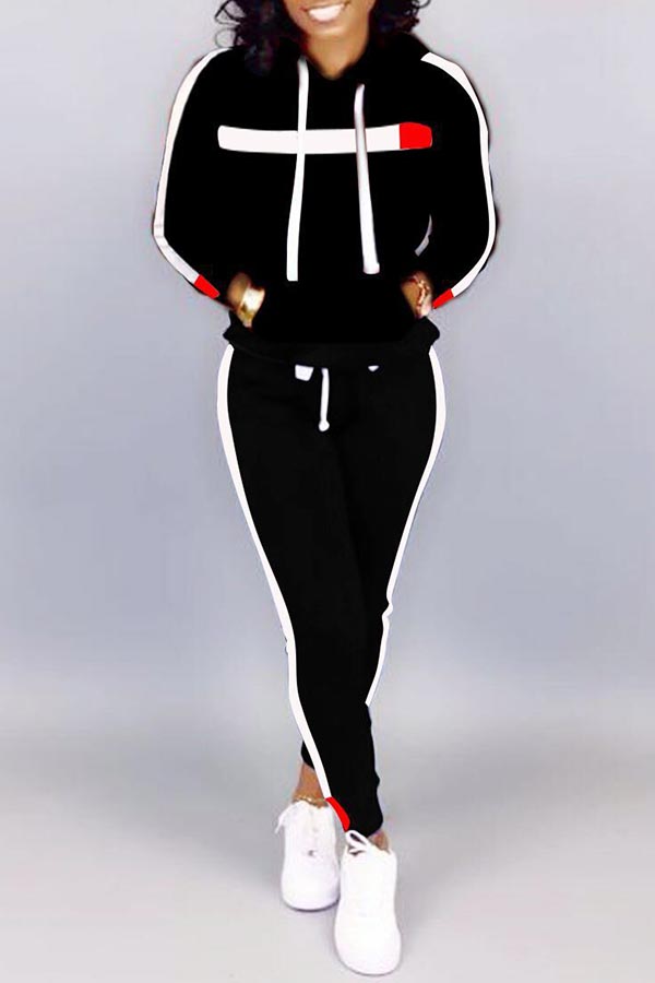 

Lovely Casual Hooded Collar Black Two-piece Pants Set