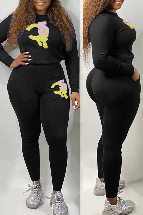 

Lovely Casual Print Basic Black Two-piece Pants Set