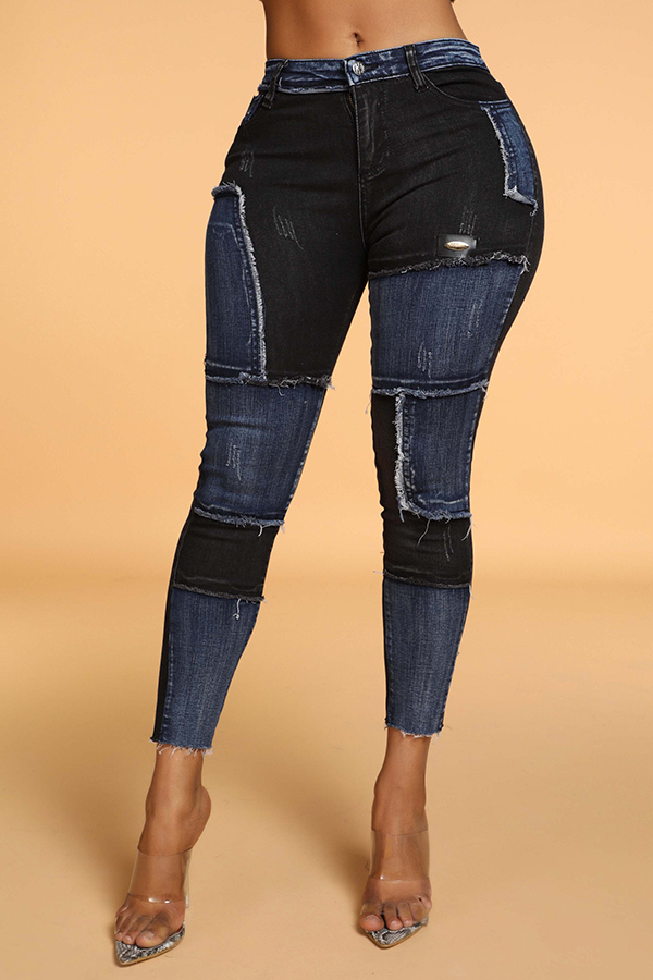 

Lovely Casual Patchwork Black Jeans