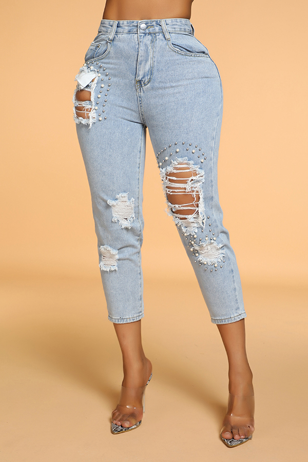 

Lovely Casual Hollow-out Blue Jeans
