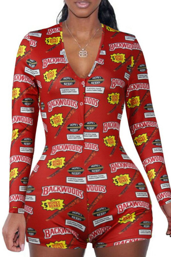

Lovely Casual Print Red One-piece Romper