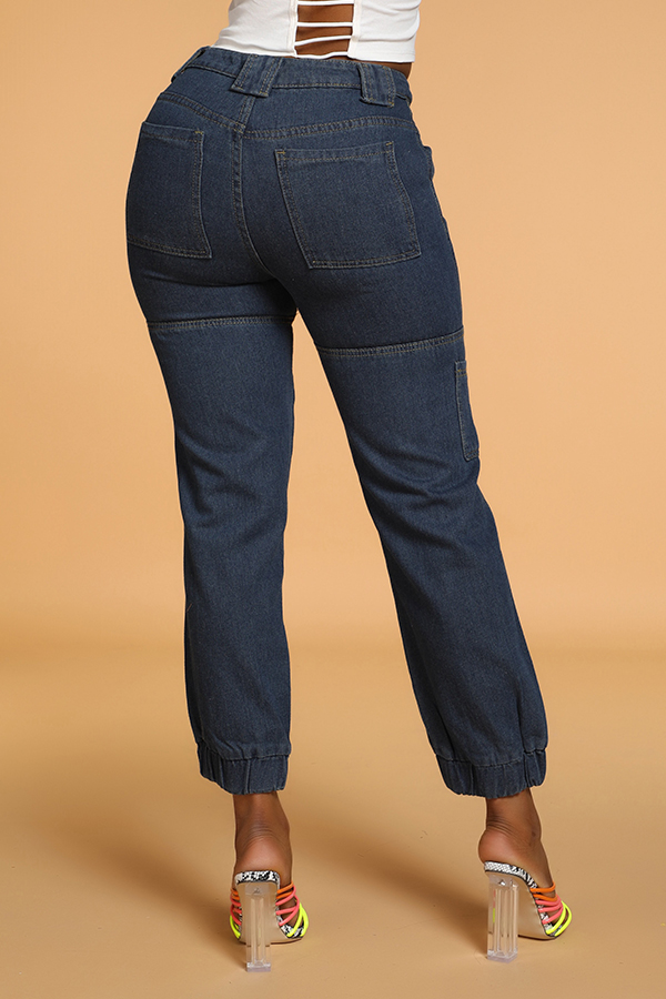 Lovely Casual Basic Loose Deep Blue Jeans_Jeans_Bottoms_LovelyWholesale Wholesale Shoes