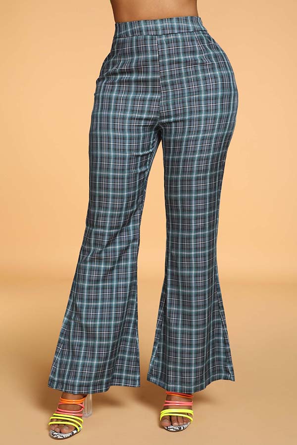 Lovely Chic Plaid Print Blue Pants