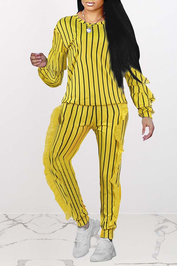 

Lovely Leisure Striped Yellow Two-piece Pants Set