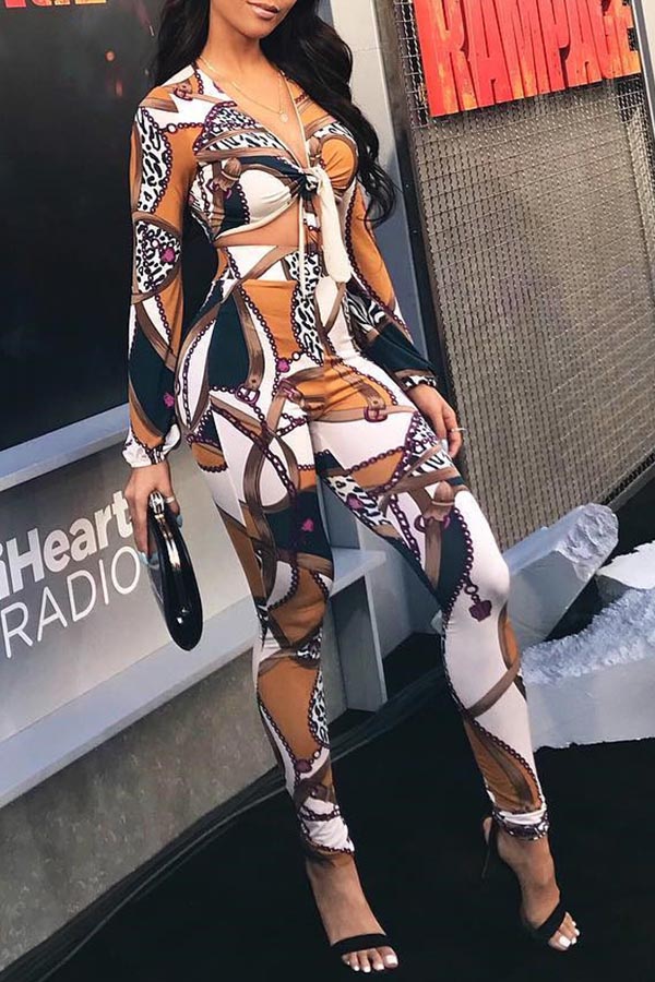 

Lovely Casual Print Skinny Multicolor Two-piece Pants Set, Multi