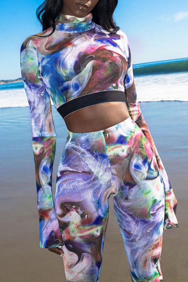 

Lovely Leisure Print Skinny Multicolor Two-piece Pants Set, Multi