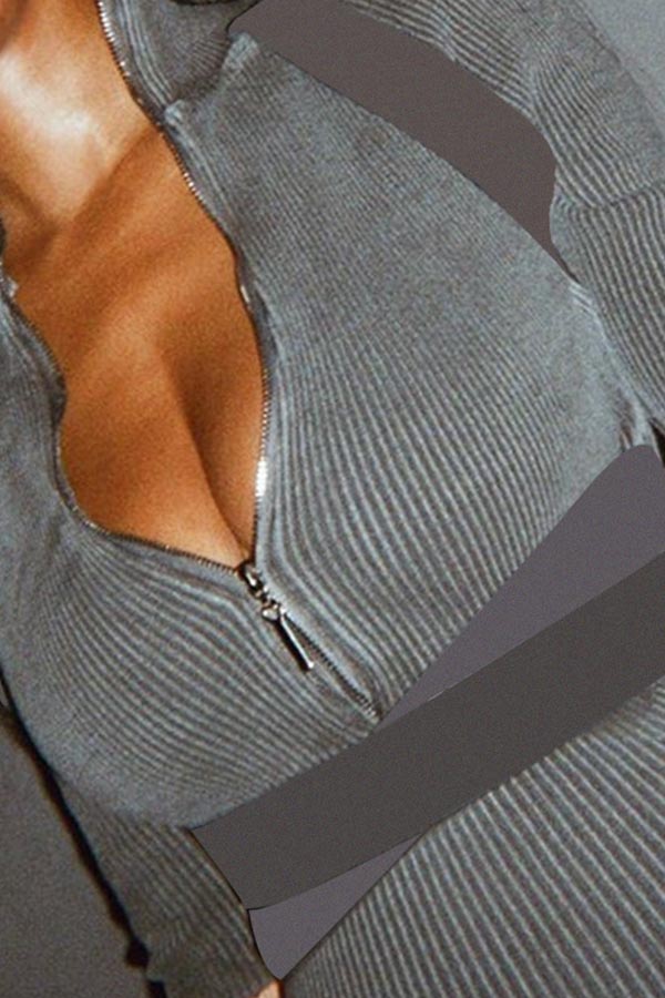 

Lovely Casual Zipper Design Grey One-piece Romper