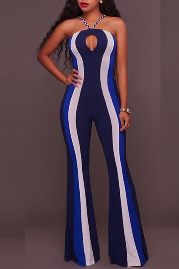 

Lovely Leisure Striped Blue One-piece Jumpsuit, Blue stripe