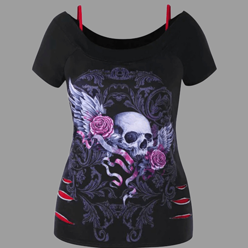 

Lovely Casual Print Black Plus Size T-shirt