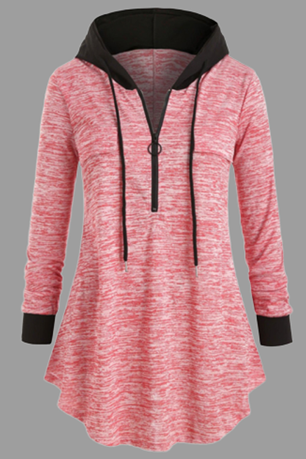 

Lovely PCasual Patchwork Pink Plus Size Hoodie