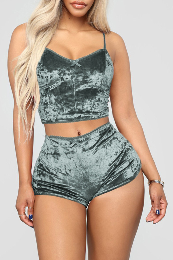 

Lovely Trendy Spaghetti Straps Grey Two-piece Shorts Set