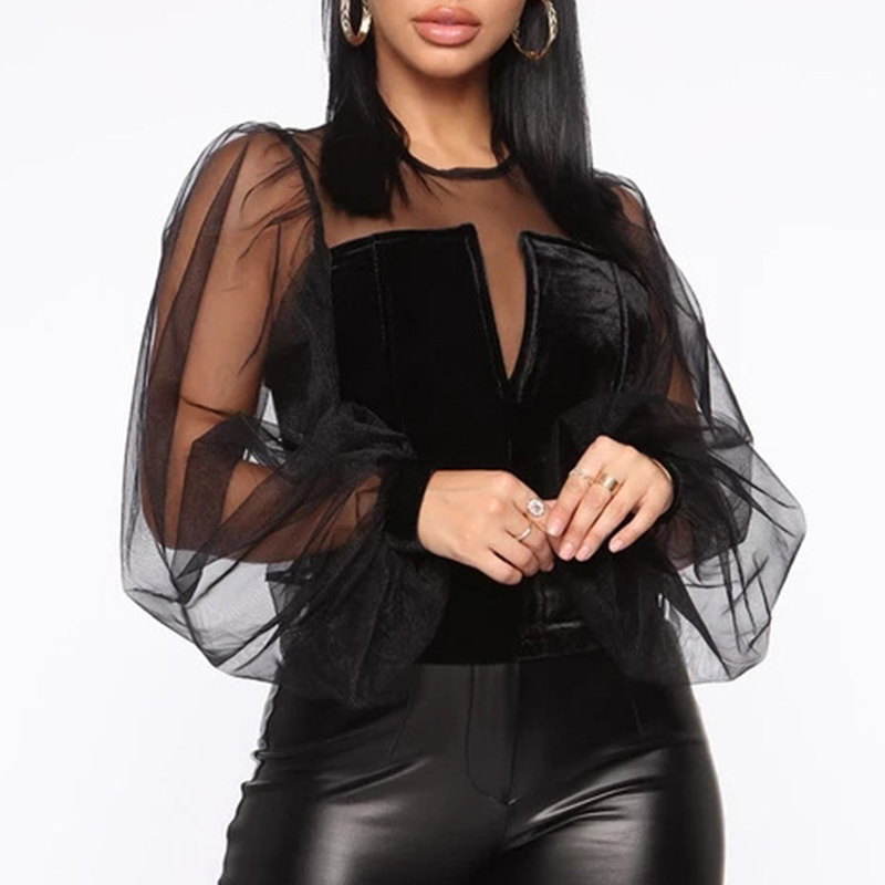

Lovely Casual Patchwork Black Blouse