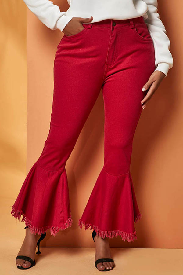 

Lovely Casual Flared Red Jeans