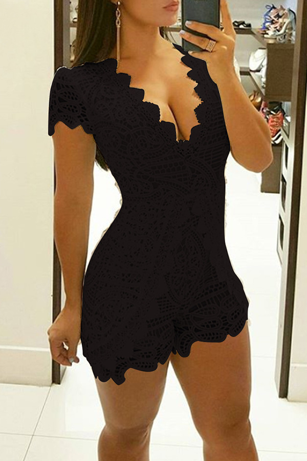 

Lovely Sexy Flounce Black One-piece Romper