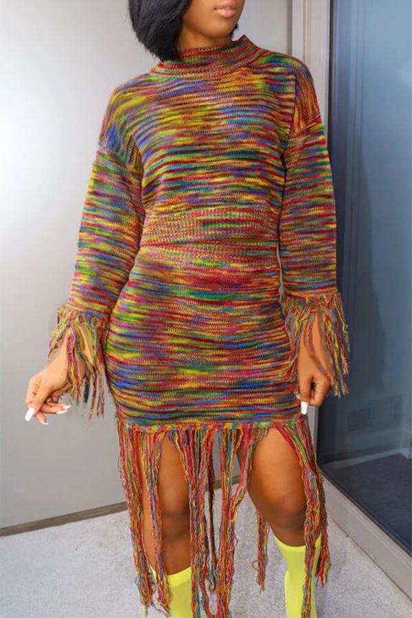 

Lovely Casual Tassel Design Multicolor Two-piece Skirt Set, Multi