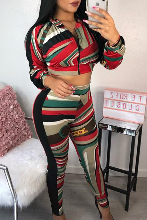 

Lovely Chic Striped Multicolor Two-piece Pants Set, Multi