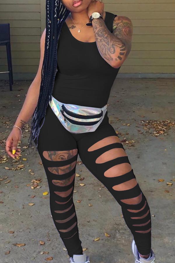

Lovely Chic Hollow-out Black One-piece Jumpsuit