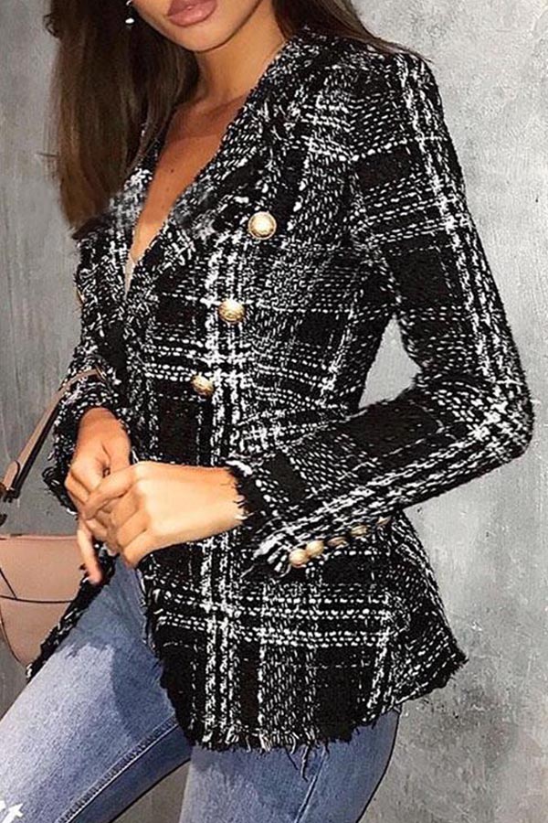 

Lovely Casual Plaid Print Black Blazer