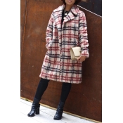 Lovely Chic Plaid Loose Red Coat