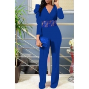 Lovely Casual Patchwork Blue One-piece Jumpsuit