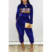 Lovely Casual Patchwork Blue Two-piece Pants Set