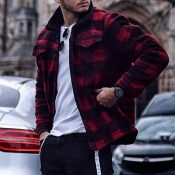 Lovely Casual Plaid Print Red And Black Jacket