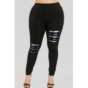 Lovely Casual Patchwork Black Plus Size Pant