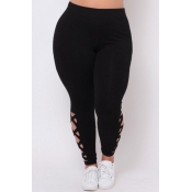 Lovely Trendy Hollow-out Black Plus Size Pants
