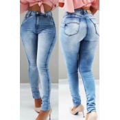 Lovely Casual Skinny Baby Blue Jeans