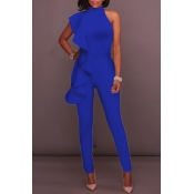 Lovely Casual One Shoulder Blue One-piece Jumpsuit
