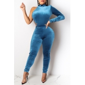 Lovely Leisure One Shoulder Blue Two-piece Pants S
