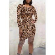 Lovely Chic Leopard Brown Knee Length Dress