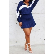 Lovely Casual Patchwork Dark Blue Two-piece Skirt 