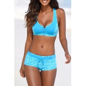 Lovely Basic Blue Two-piece Swimsuit
