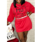 Lovely Casual Letter Printed Red Mini Dress