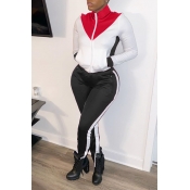 Lovely Casual Patchwork Zipper Design Black Two-pi