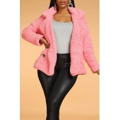 Lovely Casual Buttons Decorative Pink Coat