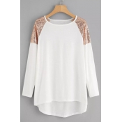 Lovely Casual Patchwork White Plus Size T-shirt
