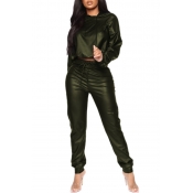 Lovely Leisure Hooded Collar Crop Top Army Green P