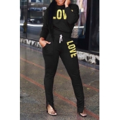 Lovely Casual Letter Black Two-piece Pants Set
