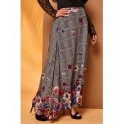 Lovely Trendy Floral Grey Plus Size Skirt