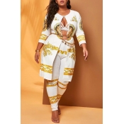 Lovely Casual Print White Plus Size Two-piece Pant