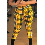 Lovely Casual Plaid Print Yellow Pants