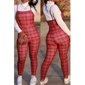 Lovely Chic Plaid Print Red One-piece Jumpsuit