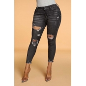Lovely Trendy Hollow-out Black Jeans